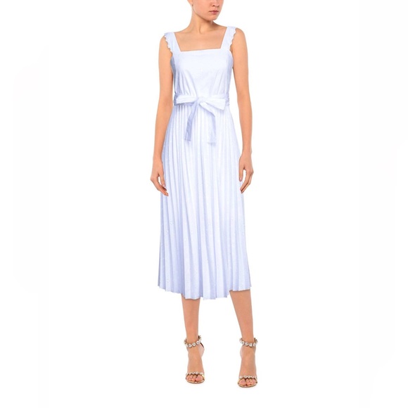 Berna white cotton embroidered midi pleated dress S - Picture 2 of 6